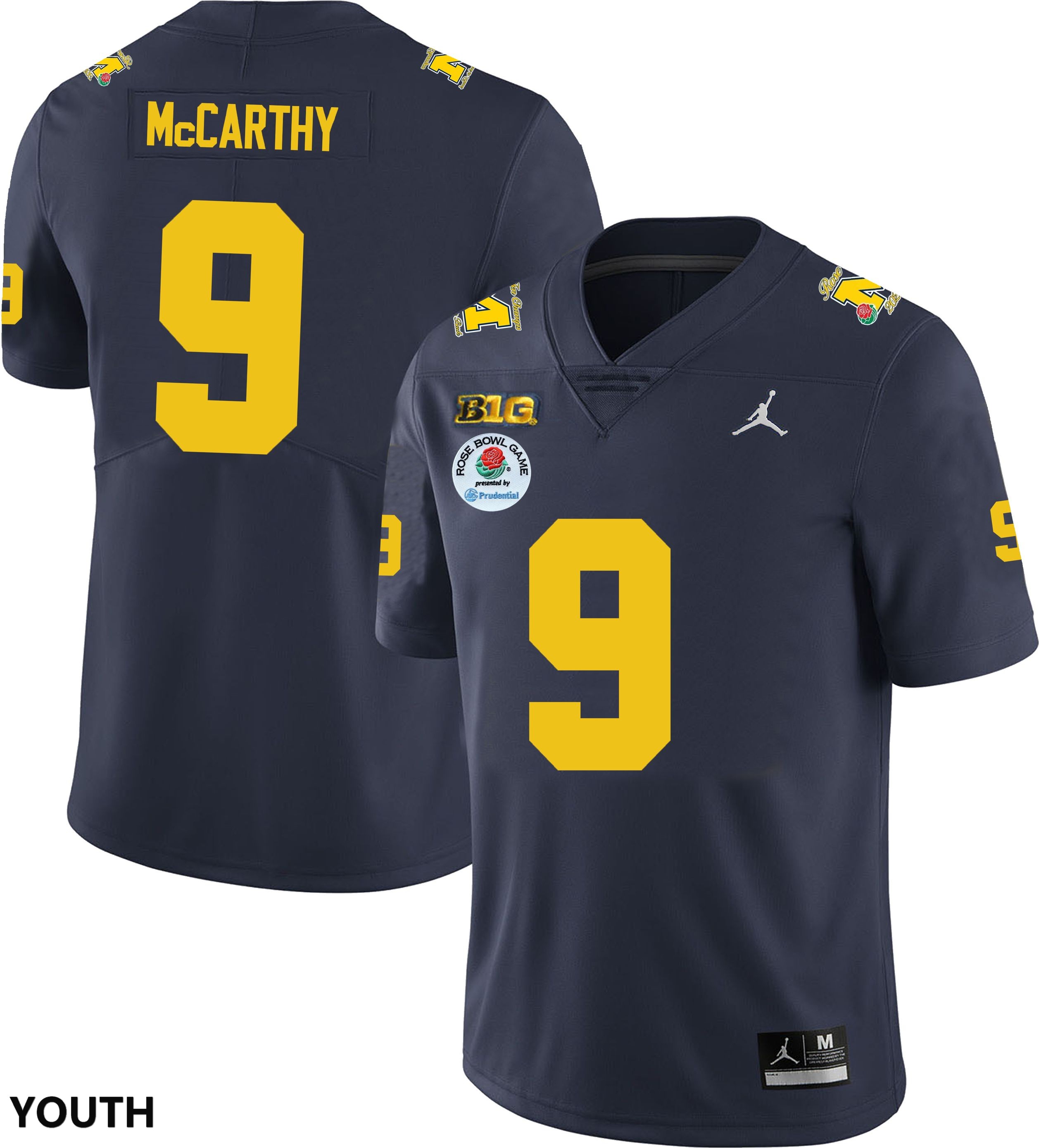 J.J. McCarthy Michigan Wolverines Youth NCAA #9 Navy Rose Bowl Game College Football Jersey HI6B454XU